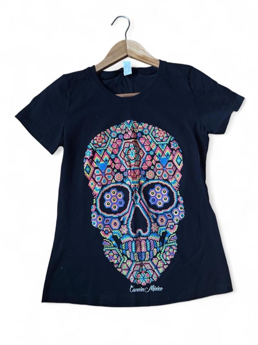 Sugar Skull Tee Black Spooky Graphic Euro Cotton Casual Y2K Bright Festival S
